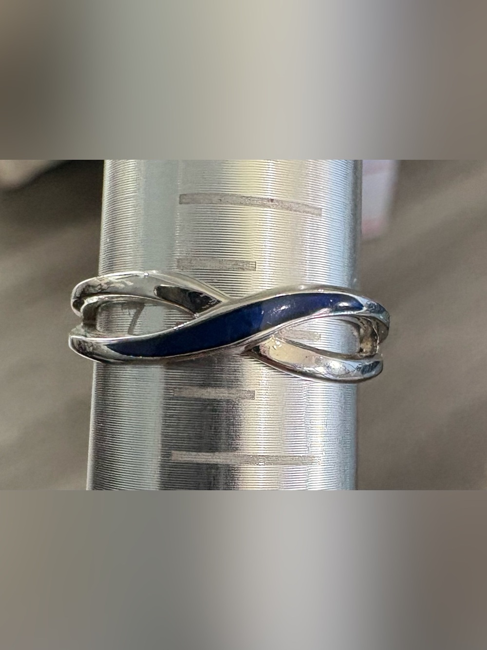 Vintage Avon Blue Enamel Wave Ring – Silver Tone Statement Ring Size 7